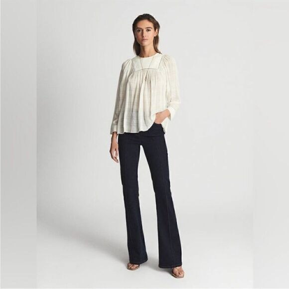 REISS NWT MARCIA LADDER INTEREST BLOUSE in White/Cream Size 8 - Picture 1 of 11
